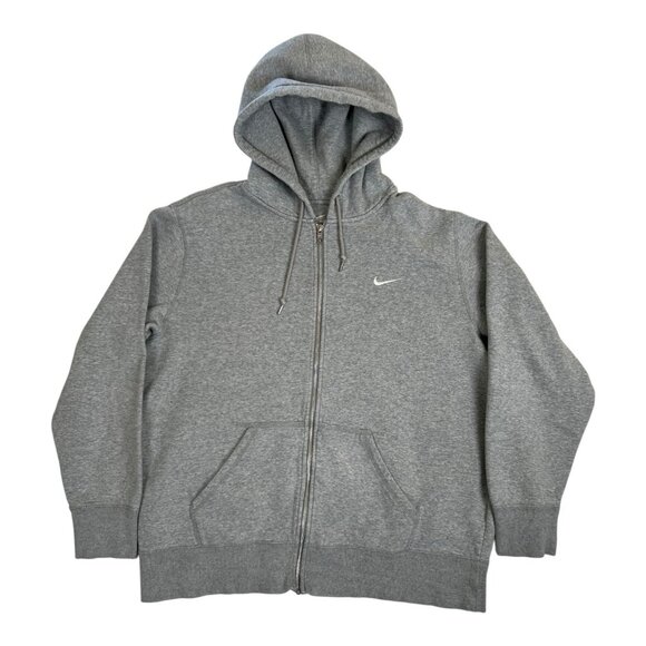 Vintage Nike Full Zip Hoodie Sweatshirt Size 2XL Gray Y2K Swoosh Embroidery - Picture 1 of 7